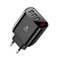 Baseus Mirror Lake Intelligent Digital Display 3USB Travel Charger 3.4A Black and White